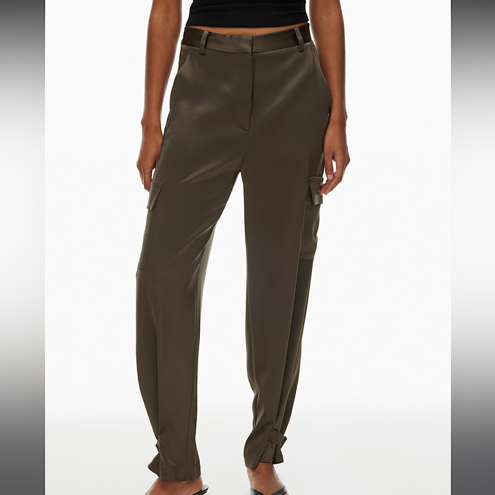 Babaton Aritzia Refined Satin Cargo Pants size 12 in soot brown